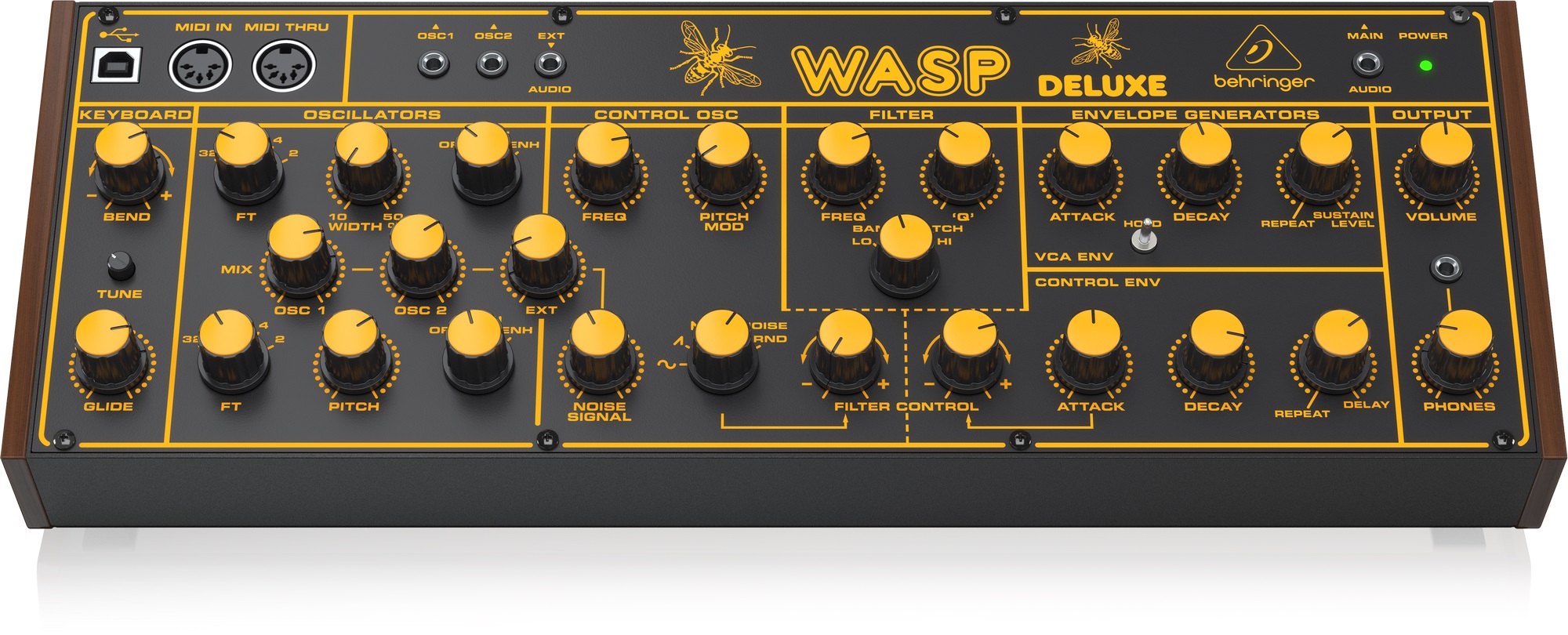 vista delantera del behringer wasp deluxe