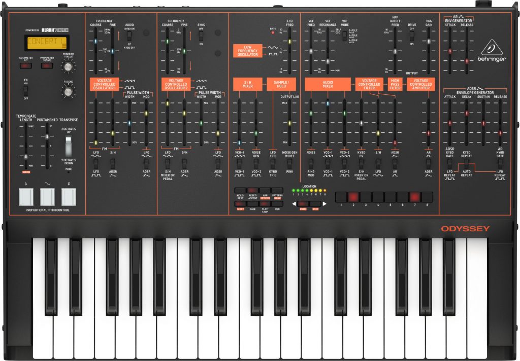 vista frontal del behringer odyssey